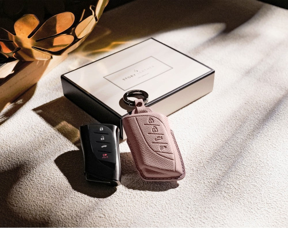 Pink Leather Key Cover for Lexus Smart Key (Style R4)