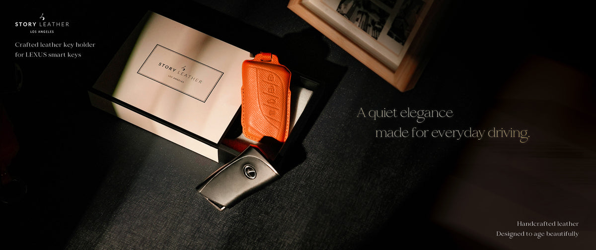 Orange Leather Key Cover for Lexus Smart Key (Style R4)
