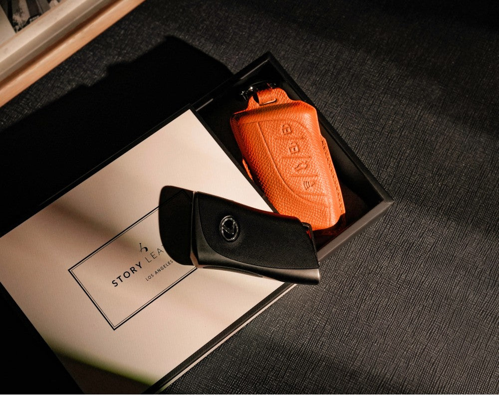 Orange Leather Key Cover for Lexus Smart Key (Style R4)