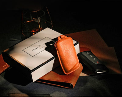 Orange Leather Key Cover for Lexus Smart Key (Style R4)