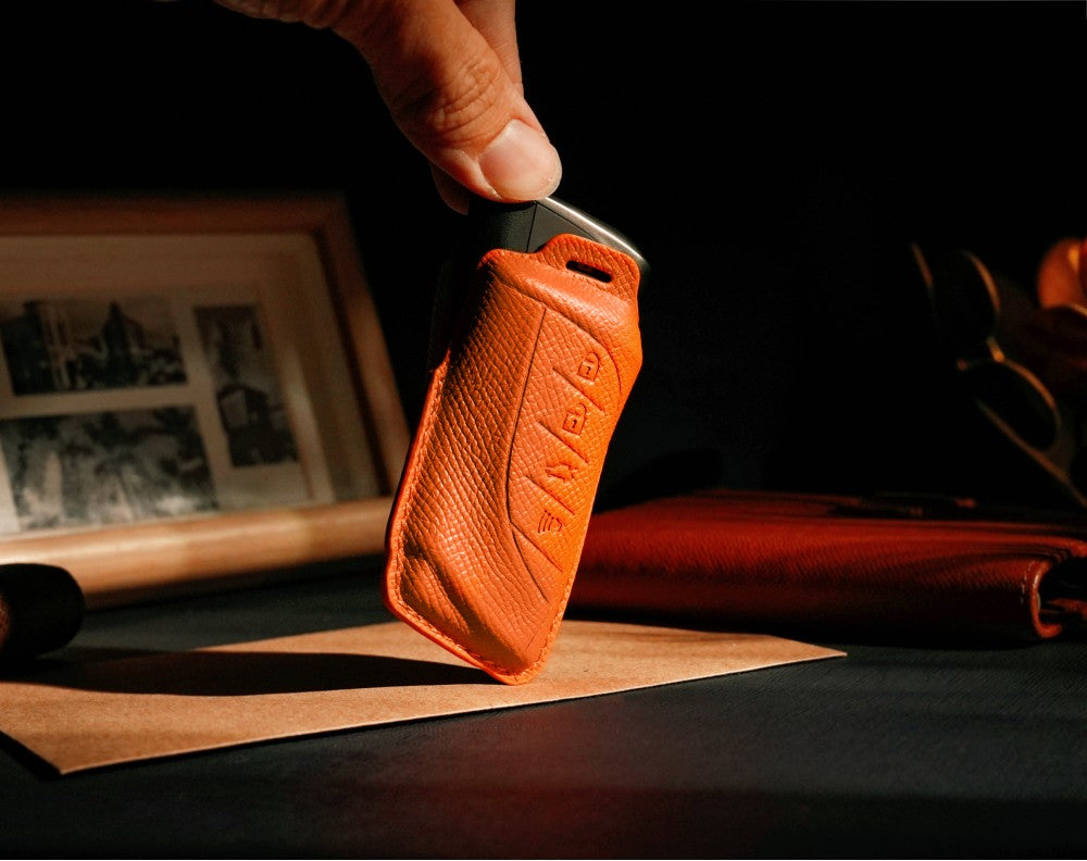 Orange Leather Key Cover for Lexus Smart Key (Style R4)