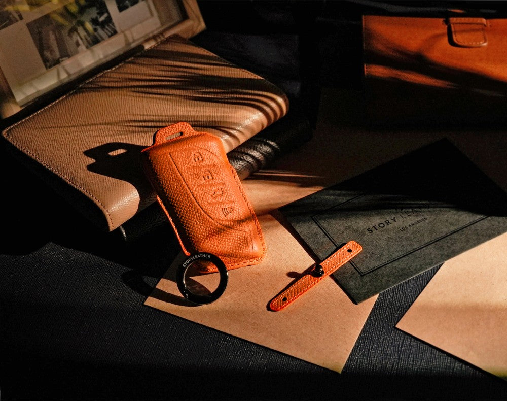 Orange Leather Key Cover for Lexus Smart Key (Style R4)