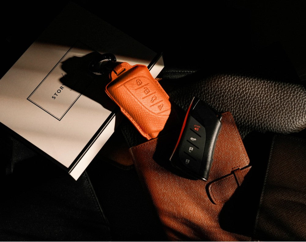 Orange Leather Key Cover for Lexus Smart Key (Style R4)