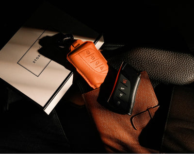 Orange Leather Key Cover for Lexus Smart Key (Style R4)