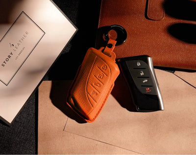 Orange Leather Key Cover for Lexus Smart Key (Style R4)
