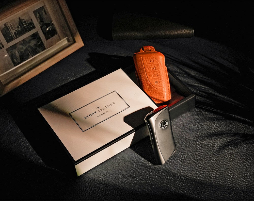 Orange Leather Key Cover for Lexus Smart Key (Style R4)