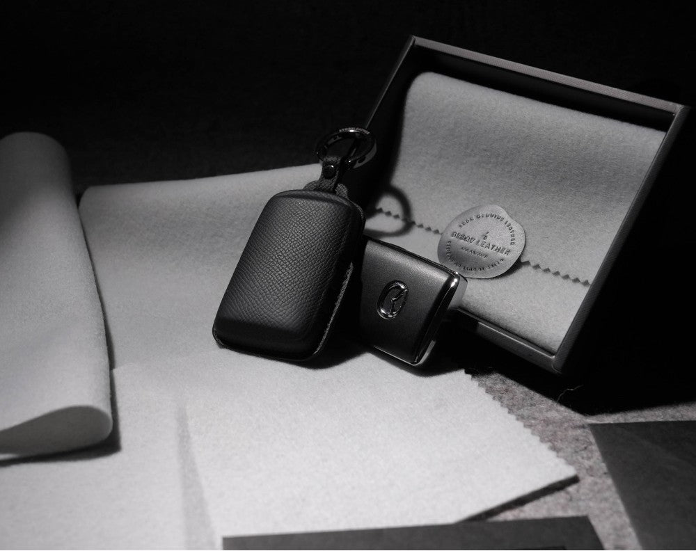 Black Leather Key Cover for Mazda Smart Key (Style S3)