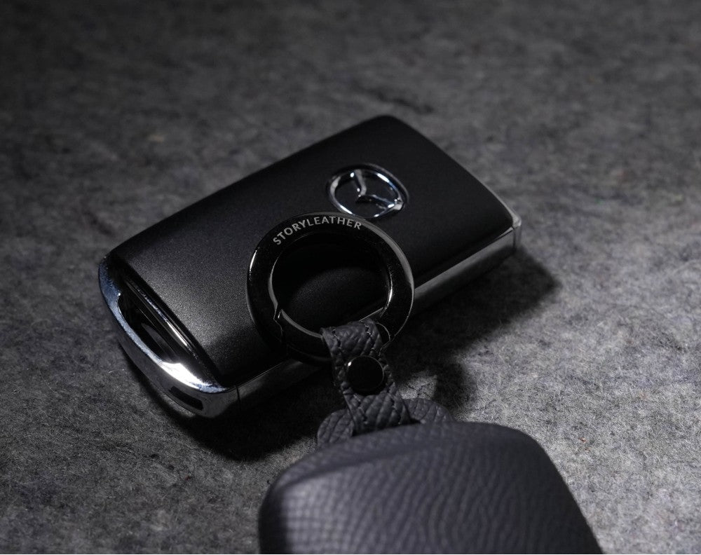Black Leather Key Cover for Mazda Smart Key (Style S3)