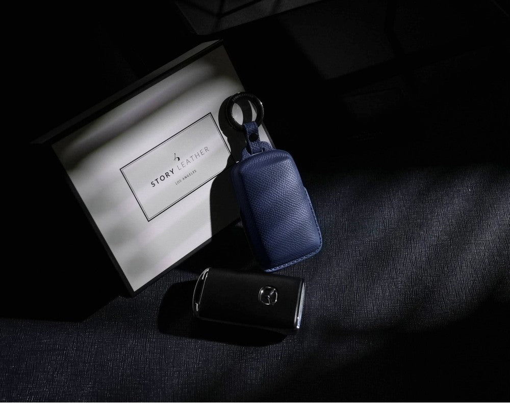 Blue Leather Key Cover for Mazda Smart Key (Style S3)
