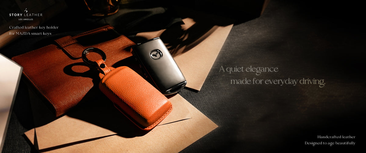 Orange Leather Key Cover for Mazda Smart Key (Style S3)