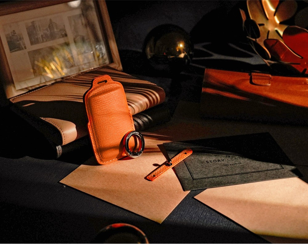 Orange Leather Key Cover for Mazda Smart Key (Style S3)