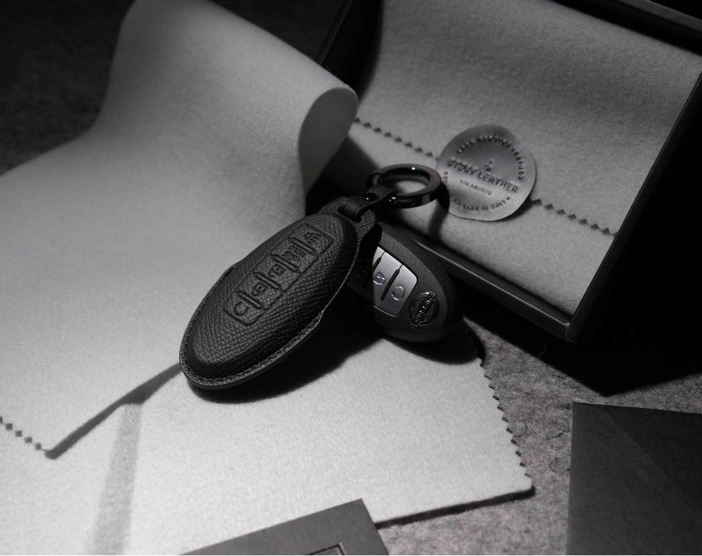 Black Leather Key Cover for Nissan Smart Key (Style O5)