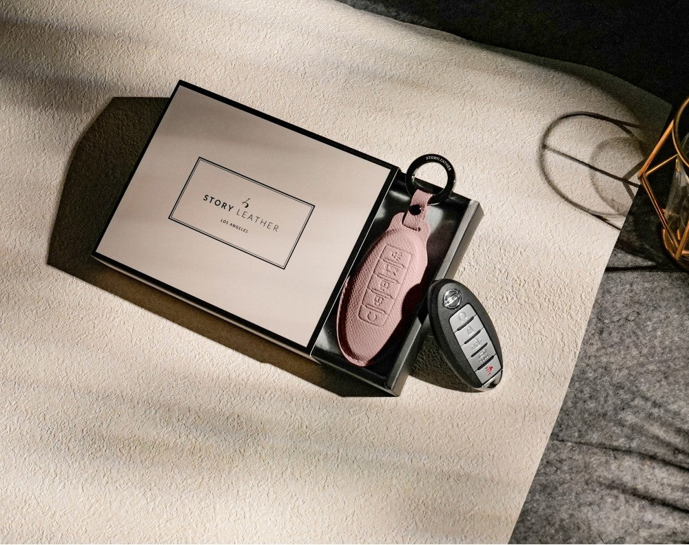 Pink Leather Key Cover for Nissan Smart Key (Style O5)