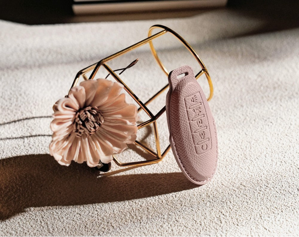 Pink Leather Key Cover for Nissan Smart Key (Style O5)