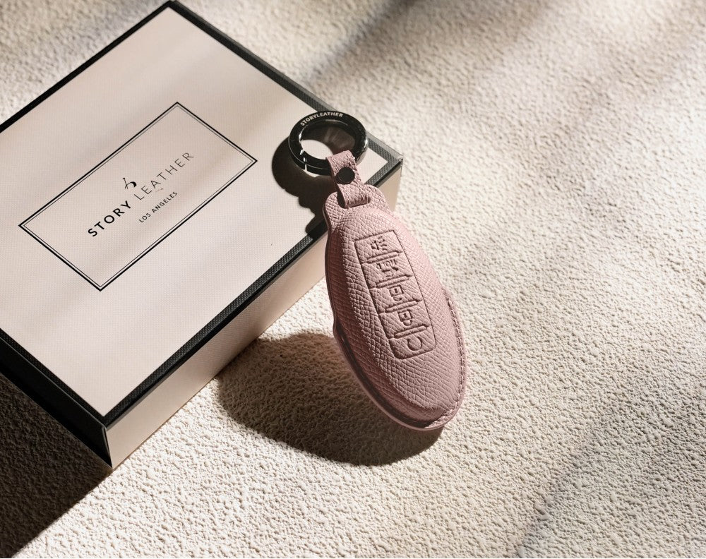Pink Leather Key Cover for Nissan Smart Key (Style O5)