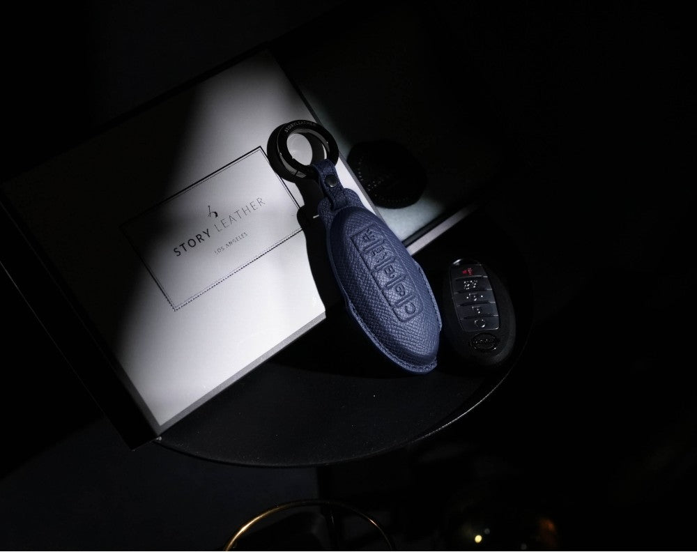 Blue Leather Key Cover for Nissan Smart Key (Style O5)