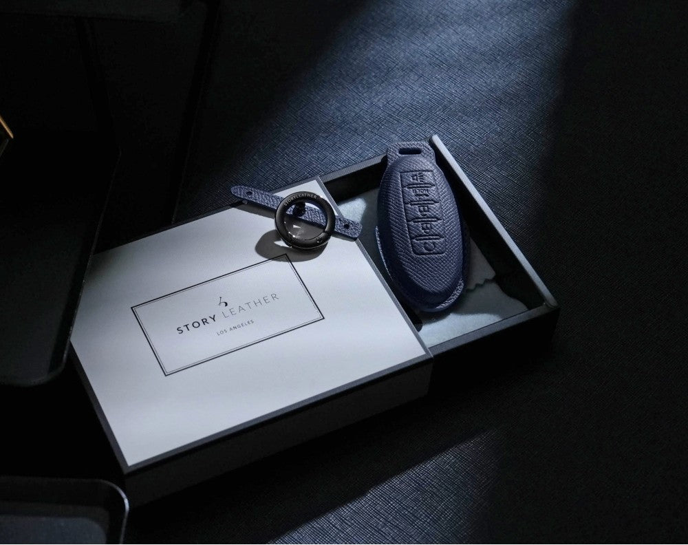 Blue Leather Key Cover for Nissan Smart Key (Style O5)