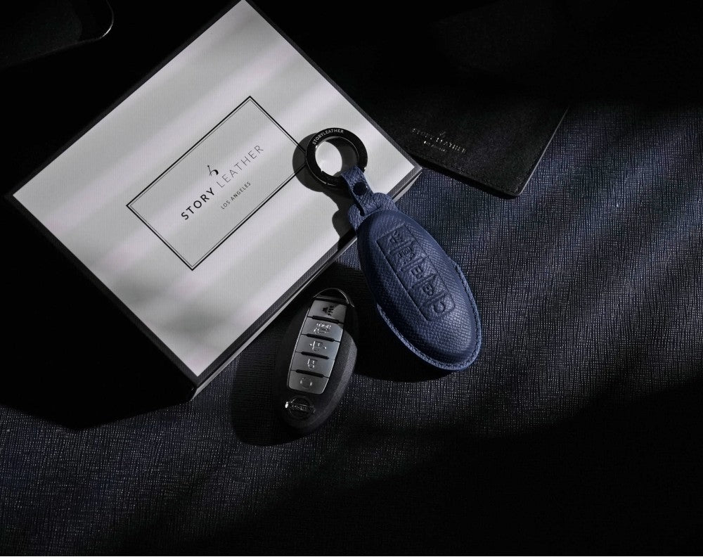 Blue Leather Key Cover for Nissan Smart Key (Style O5)