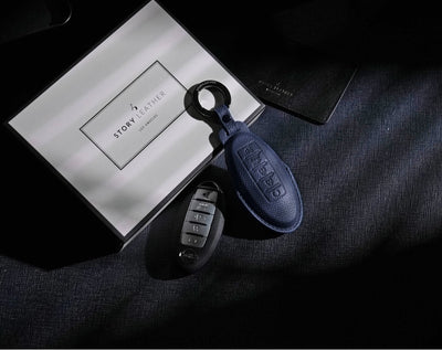 Blue Leather Key Cover for Nissan Smart Key (Style O5)