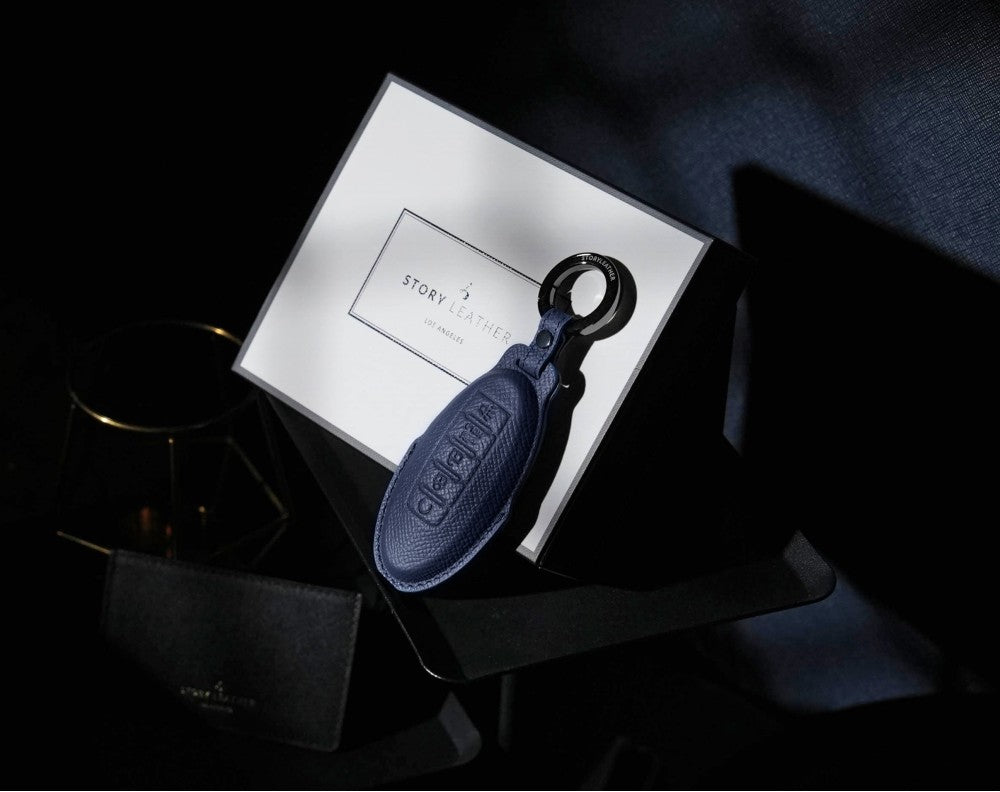 Blue Leather Key Cover for Nissan Smart Key (Style O5)