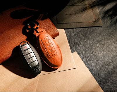 Orange Leather Key Cover for Nissan Smart Key (Style O5)