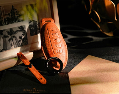 Orange Leather Key Cover for Nissan Smart Key (Style O5)