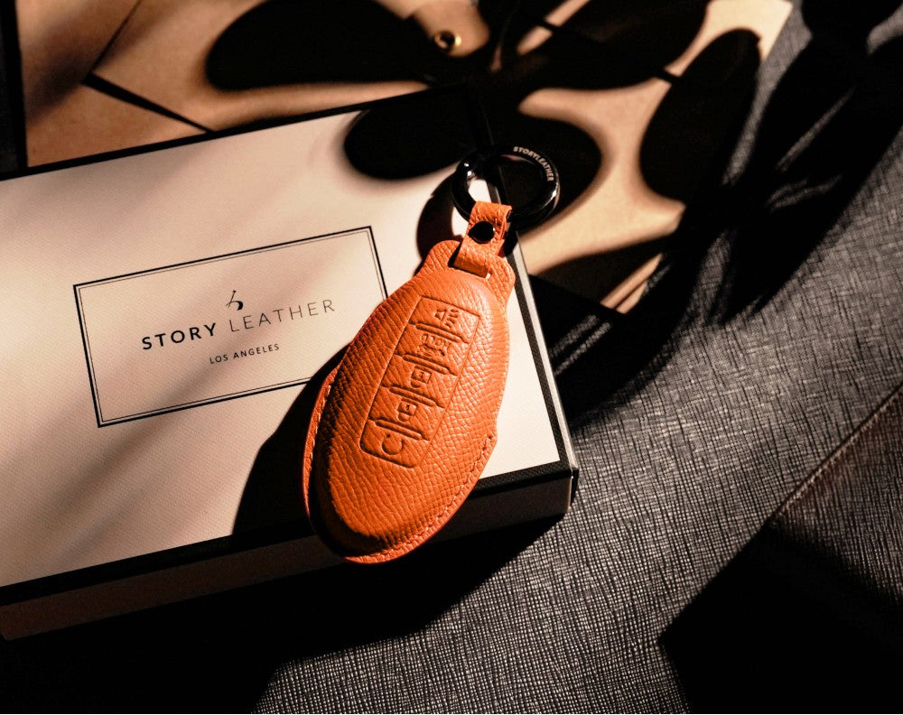 Orange Leather Key Cover for Nissan Smart Key (Style O5)