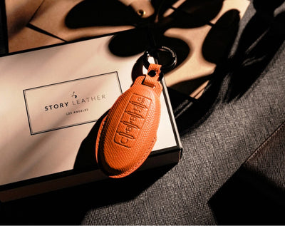 Orange Leather Key Cover for Nissan Smart Key (Style O5)