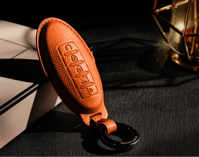 Orange Leather Key Cover for Nissan Smart Key (Style O5)