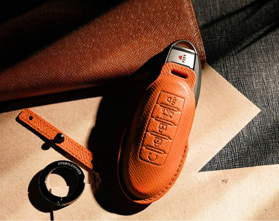Orange Leather Key Cover for Nissan Smart Key (Style O5)