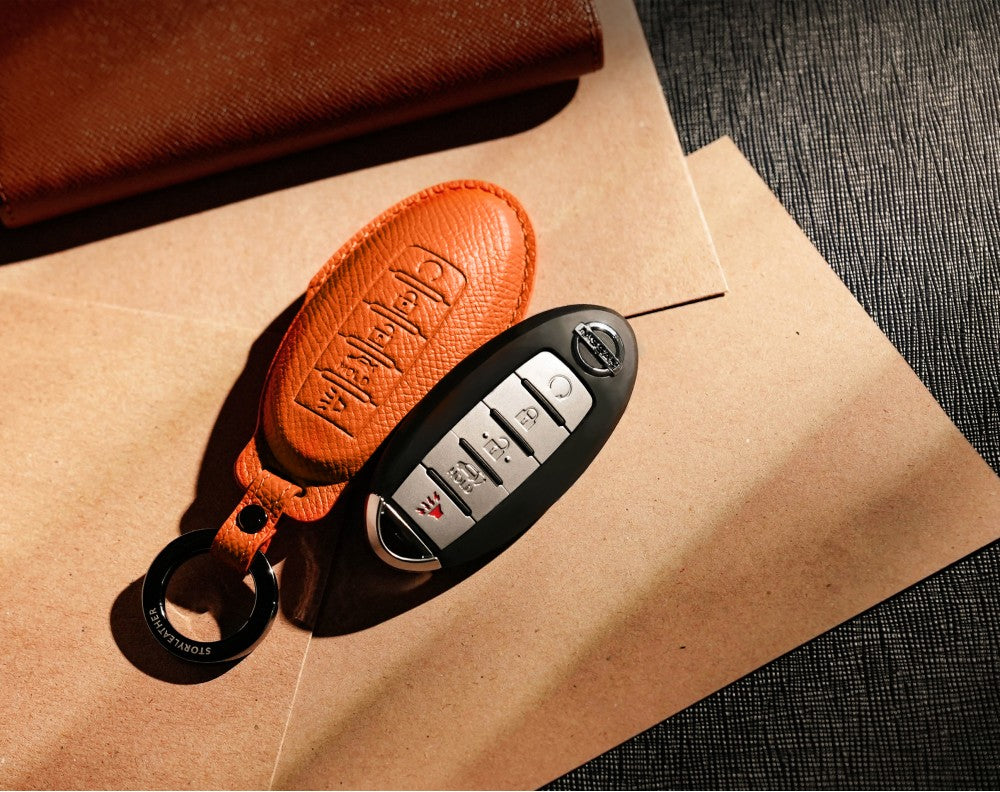 Orange Leather Key Cover for Nissan Smart Key (Style O5)