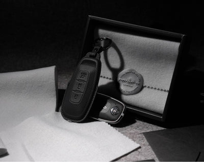 Black Leather Key Cover for Nissan Smart Key (Style R3)