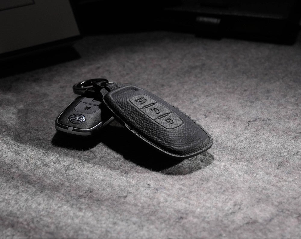 Black Leather Key Cover for Nissan Smart Key (Style R3)