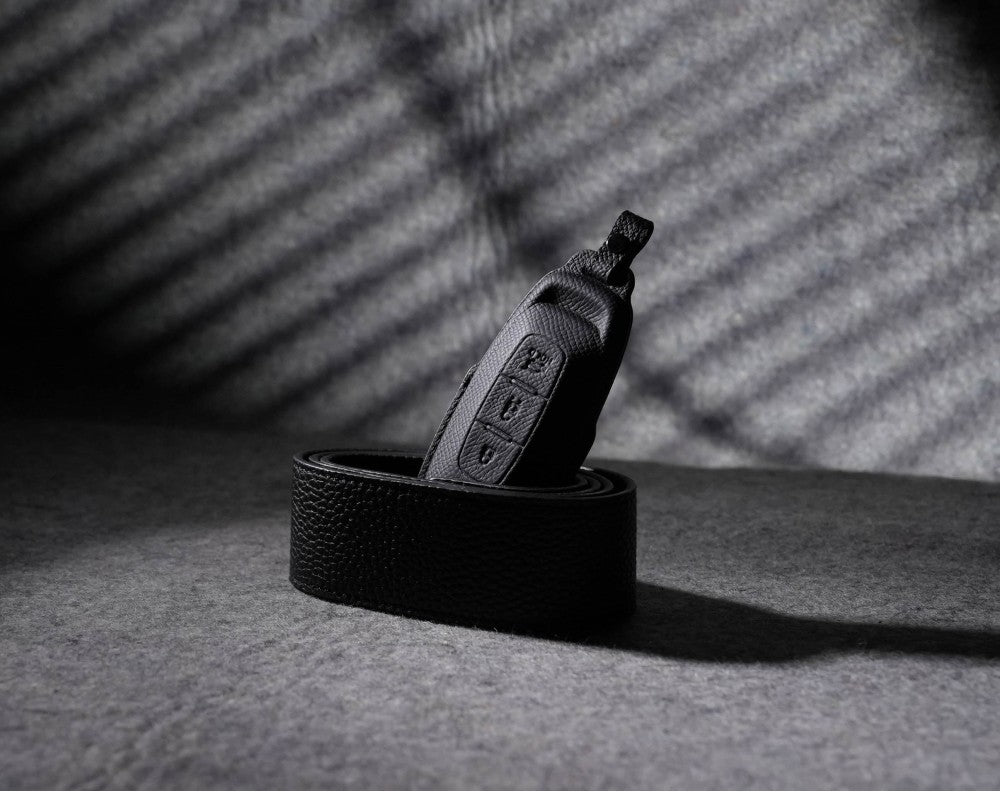 Black Leather Key Cover for Nissan Smart Key (Style R3)