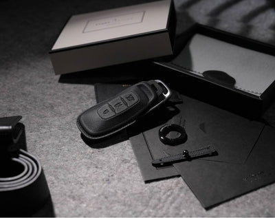 Black Leather Key Cover for Nissan Smart Key (Style R3)