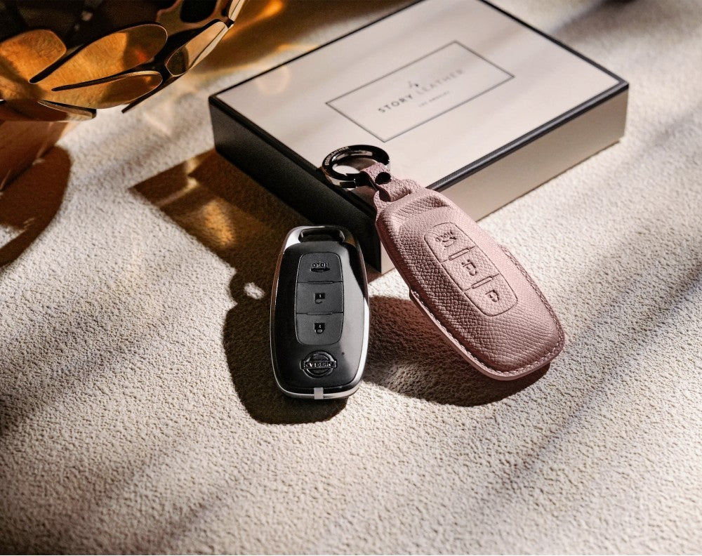 Pink Leather Key Cover for Nissan Smart Key (Style R3)