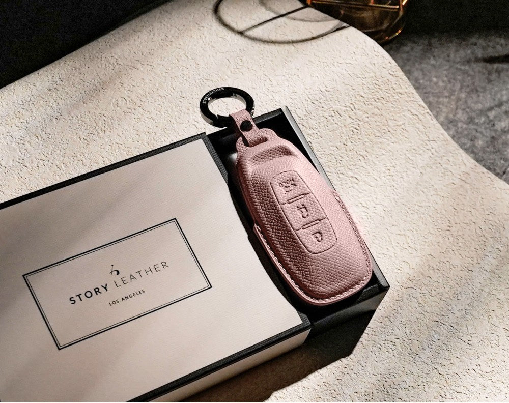 Pink Leather Key Cover for Nissan Smart Key (Style R3)