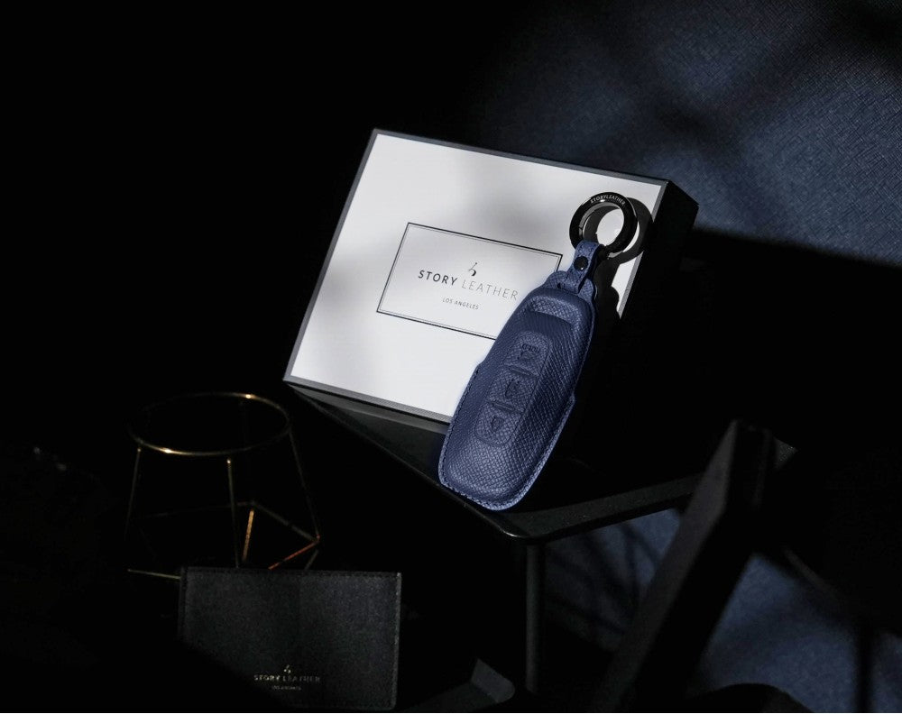 Blue Leather Key Cover for Nissan Smart Key (Style R3)