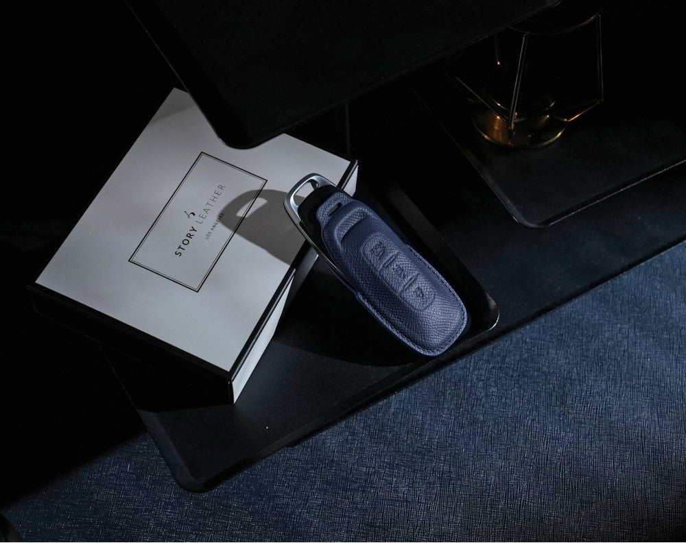 Blue Leather Key Cover for Nissan Smart Key (Style R3)