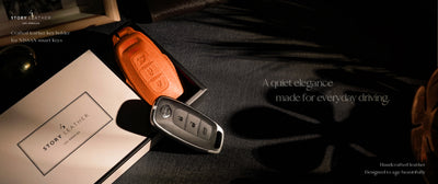 Orange Leather Key Cover for Nissan Smart Key (Style R3)