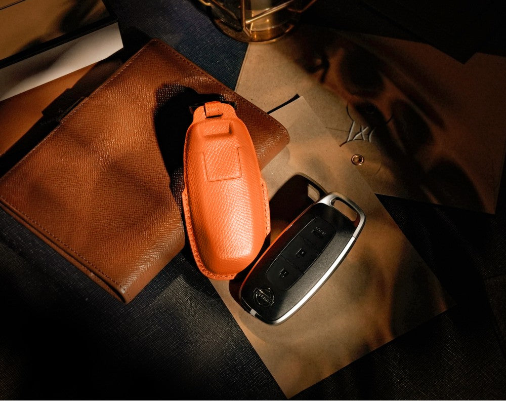 Orange Leather Key Cover for Nissan Smart Key (Style R3)