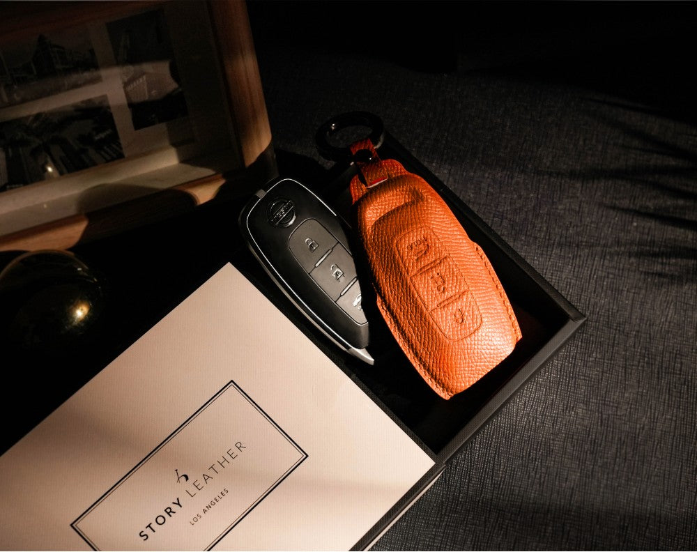 Orange Leather Key Cover for Nissan Smart Key (Style R3)