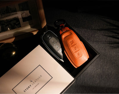 Orange Leather Key Cover for Nissan Smart Key (Style R3)