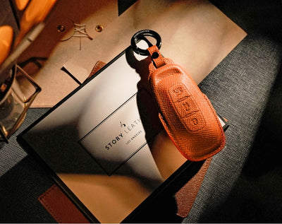 Orange Leather Key Cover for Nissan Smart Key (Style R3)