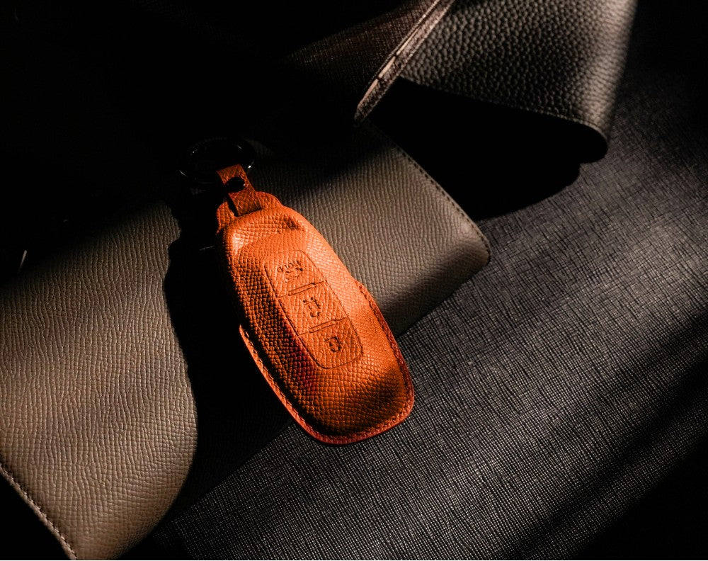 Orange Leather Key Cover for Nissan Smart Key (Style R3)