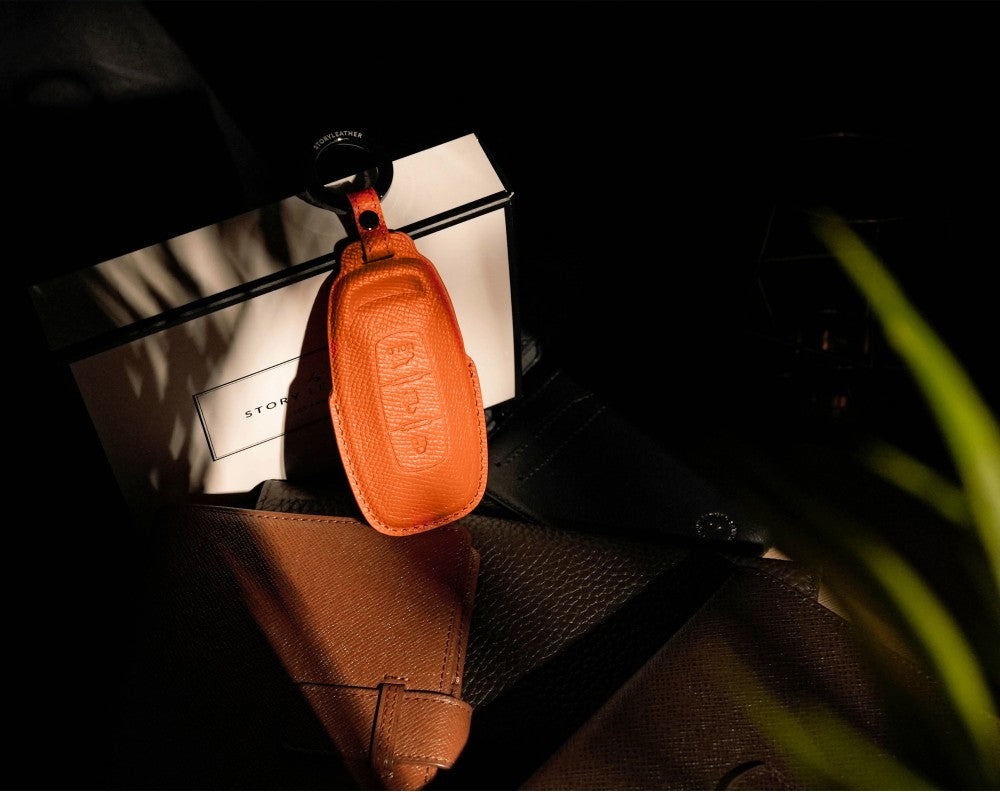 Orange Leather Key Cover for Nissan Smart Key (Style R3)