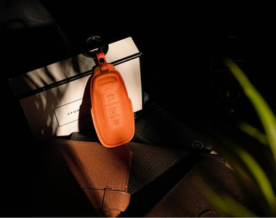 Orange Leather Key Cover for Nissan Smart Key (Style R3)