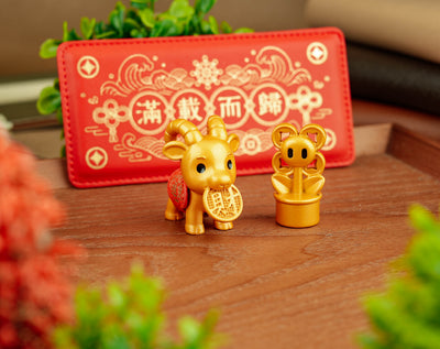 Brass Goat and Money Flower with leather base