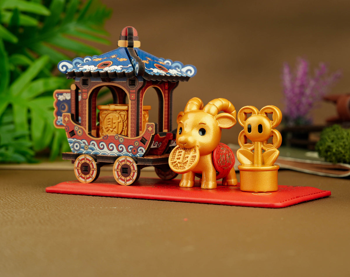 Goat and Treasure Ship display set on leather base