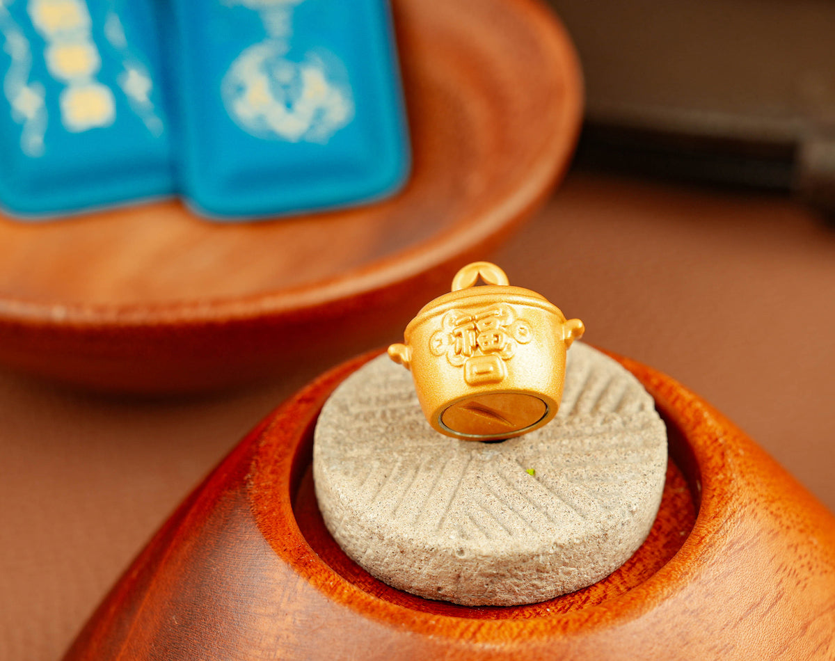Goodbye Single Amulet lake blue with Golden Fortune Pot